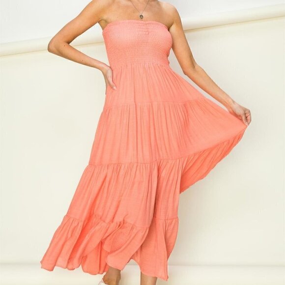 Strapless Bandeau Fuchsia Flowy Maxi Dress - Picture 4 of 5